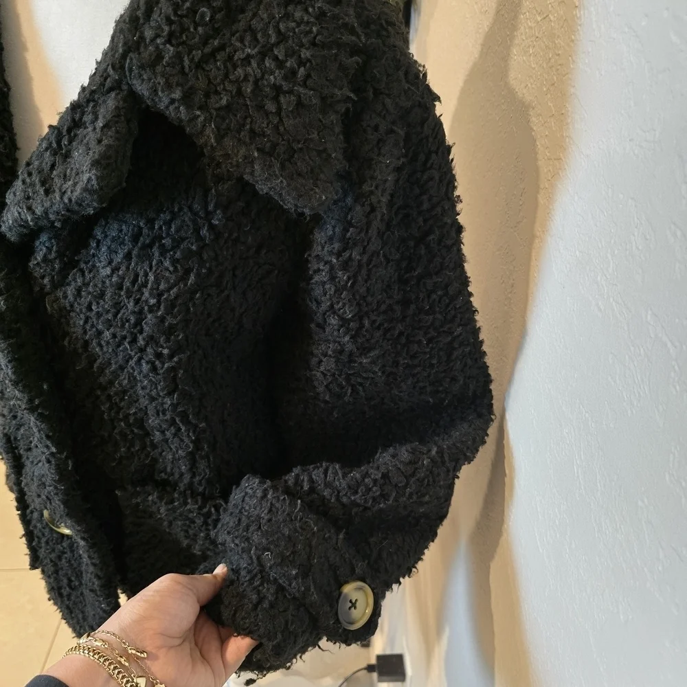 Free People Women’s Soft Faux Teddy Shearling Peacoat Coat In Black S